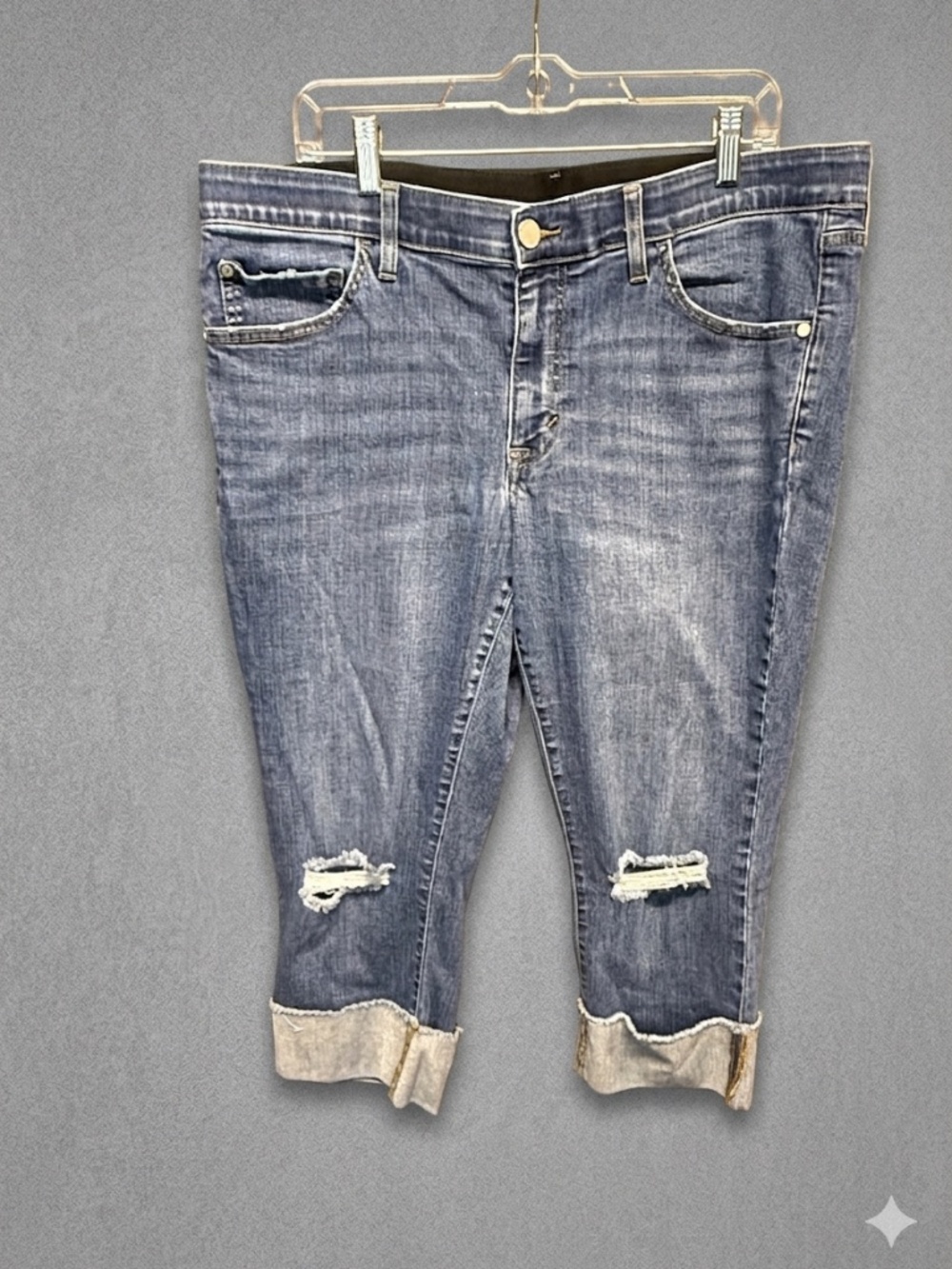 EVRI Womens Plus S 16W Distressed Capri Jeans Comfort Waist Stretch Cuffed Blue